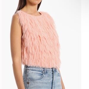 Avec Les Filles Pink Faux Fur Sleeveless Top Size Small